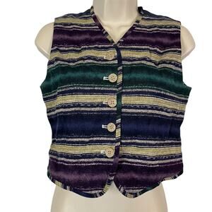 VALERIE STEVENS PETITES PURE 100% LINEN Purple Teal Button Down Vest VINTAGE  2